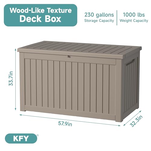 Image of 230 Gallon Waterproof Outdoor Storage Box, UV Resistant Resin Deck Box with Hydraulic Rod for Reinforced Stability, Perfect for Patio, Garden, and Pool, Grey
