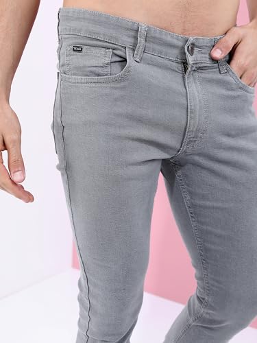 Image of Highlander Mens Tapered Fit Denim Jeans for Man |Jeans Pant Cropped Length|Mid-Rise|Stylish Casual Wear with Stretchable Fabric