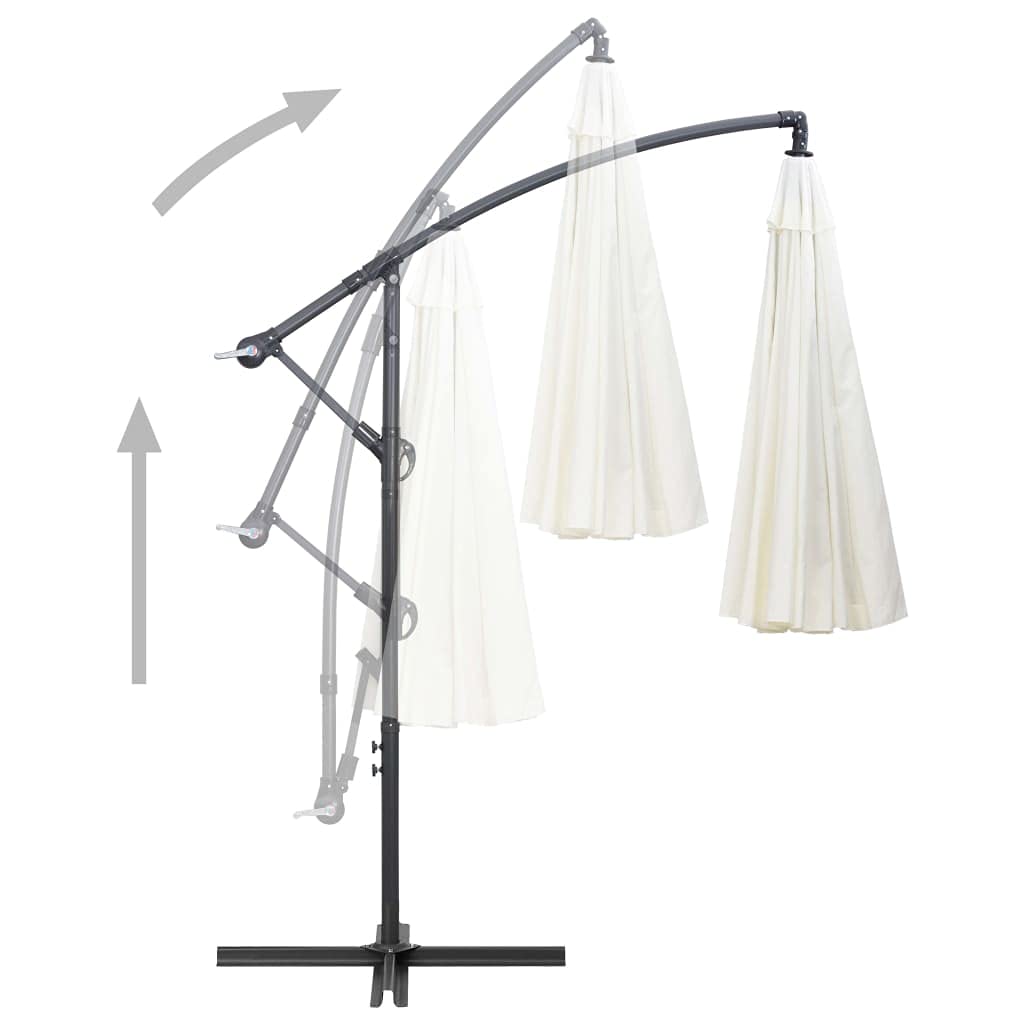 Sombrilla de Jardín con Mecanismo de Manivela y Base Cruzada, 16 Varillas y Poste de Aluminio para Protección UV y Espacio Extra Grande, Tela de Poliéster Impermeable y Fácil