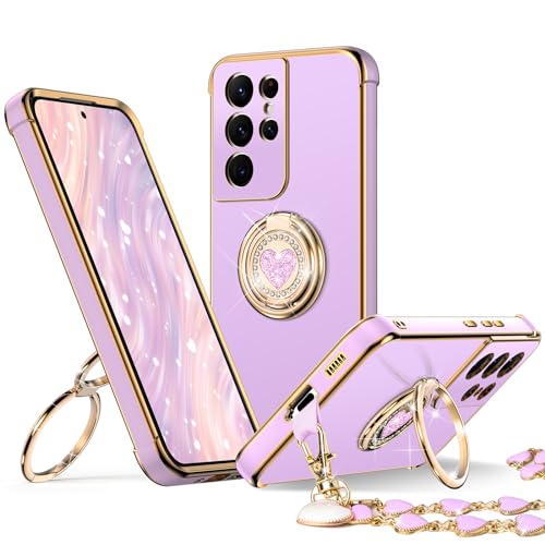 Coque Samsung S21 Ultra violette à anneaux idéale pour vos appels vidéo nomades