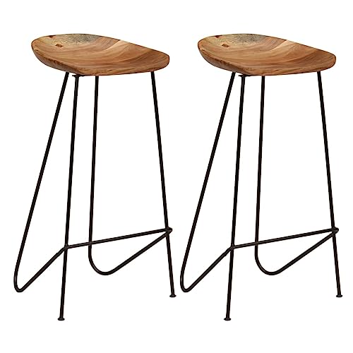 Tabouret de bar bois acacia massif style industriel 76 cm lot de 2
