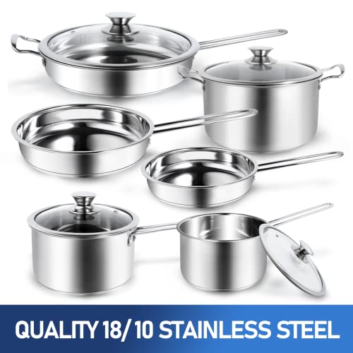 Aufranc 10-Piece Pots and Pans Set, Stainless Steel Cookware Set- Includes Ergonomic Handle Saucepans, Skillets, Dutch Oven, Stockpot, Steamer & More - Premium Pots and Pans for Home Chefs - Image 7