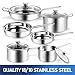 Aufranc 10-Piece Pots and Pans Set, Stainless Steel Cookware Set- Includes Ergonomic Handle Saucepans, Skillets, Dutch Oven, Stockpot, Steamer & More - Premium Pots and Pans for Home Chefs