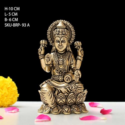 Image of INDICAST Handcrafted Brass Goddess Laxmi Statue for Home Temple | 4 inch Maa Lakshmi Figurine Idol Murti Sacred Symbol of Wealth | Perfect for Rituals & Gifting (Weight 180gm)