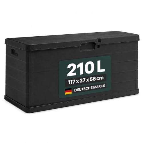 Kreher® XL Kissenbox/Gartenbox 210 Liter Nutzvolumen in moderner Holz Optik in Anthrazit! Robust, abwaschbar und einfach im Aufbau! (210 L)