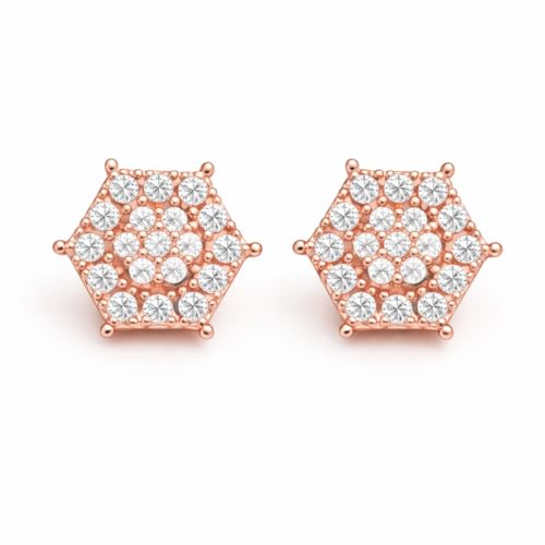 Image of Nilu's Collection Rose Gold Plated Triangular Design Pearl Stud Earrings With American Diamond for Women And Girls | Gift For Her | Anti- Allergy |Anti-Tarnish | Office Wear