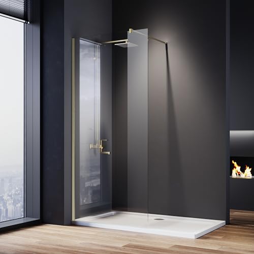 ELEGANT Gold 900mm Wet Room Shower Screen Panel 8mm Easy Clean Glass Walk in Shower Enclosure