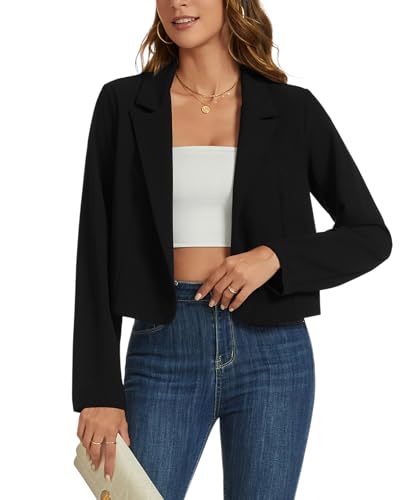 MINTLIMIT Cropped Blazers for Women Casual Long Sleeve Open Front Jackets Work Business Short Blazer with Decor Pocket2