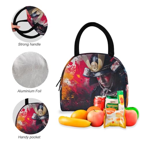 Backpack Lunch Bag Set Colored Painting Samurai Print, Big Storage Travel Backpacks with Insulated Lunch Box for Office Hiking Picnic4