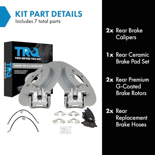 Image of TRQ Rear Brake Pad and Rotor Set Ceramic Coated Rotors Calipers Compatible with 2009-2010 Pontiac Vibe 2009-2019 Toyota Corolla 2009-2011 Matrix
