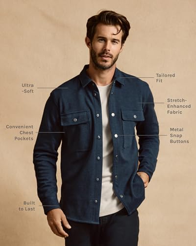 INTO THE AM Men's Sierra Shirt Jacket S - 4XL Twill Casual Fall Fashion Long Sleeve Button Up3