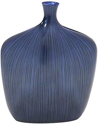 Howard Elliott Collection Cobalt Blue Wooden Vase with Brushed Black Accents, Decorative Floral Accent for Table Centerpiece, Console, Shelf or Living Room Decor, Small Wood Piece