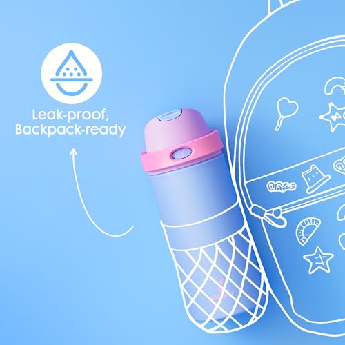 Image of 18 oz Insulated Water Bottle for Sports: Meoky Kids Water Bottle with 2-in-1 Straw and Spout Lid - Leak Proof, Cold for 24 Hours, Fits in Car Cup Holder for Girls School Travel, Hydrangea
