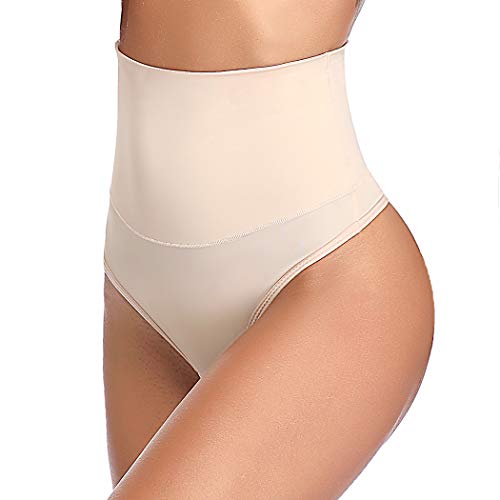 High Waist Thong Shapewear for Women Tummy Control Thong Girdle Panty Body Shaper Thong Underwear?Beige?Light Control?M?