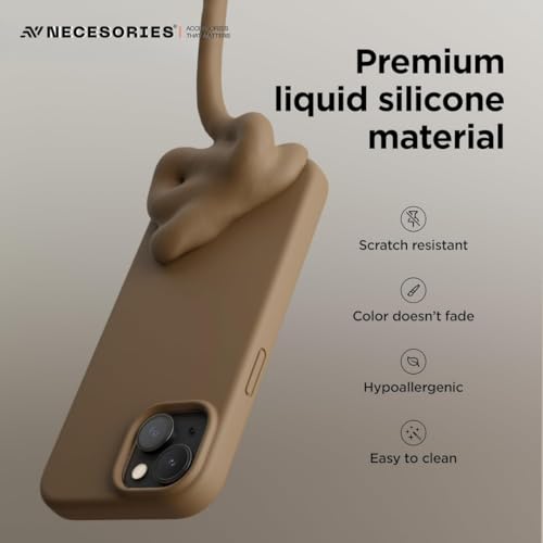 Image of Liquid Silicone Case Compatible for iPhone 15 Plus Brown | Slim Back Cover | Soft Touch Bumper | Shockproof Drop Protection | Microfiber Cloth Inside | Sleek Solid Design