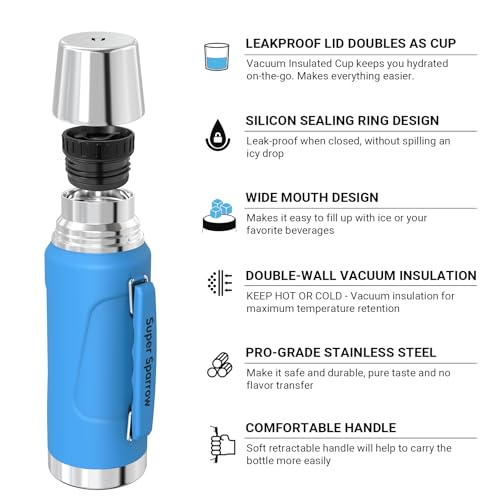 Super Sparrow Stainless Steel Water Bottle, 1500ml, Wide Mouth Vacuum Insulated Flask, BPA-Free ThermosBottle - Image 2
