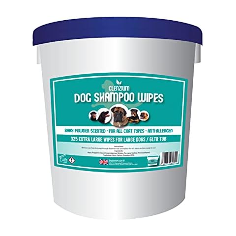 Clenzium Dog Grooming Wipes, Baby Powder Scented - 325 Anti Allergen Dog Grooming Wipes, For Large Dogs and All Coat Types. Professional Dog Grooming Wipes For Smelly Dogs And Puppies Cover