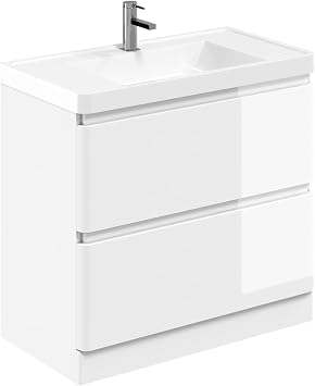 Go Bathrooms Newbold 900mm Gloss White Vanity Unit Includes Resin Basin Floor Standing Vanity Storage Unit Bathroom Sink Unit