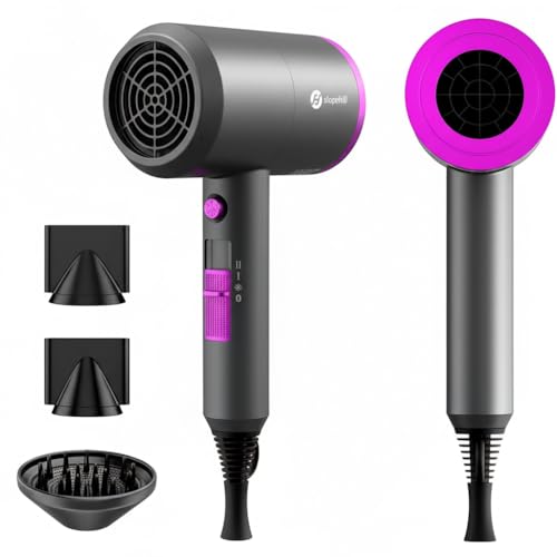 slopehill Professional Ionic Hair Dryer, Powerful 1800W Fast Drying Low Noise Blow Dryer with 2 Concentrator Nozzle 1 Diffuser Attachments for Home Salon Travel