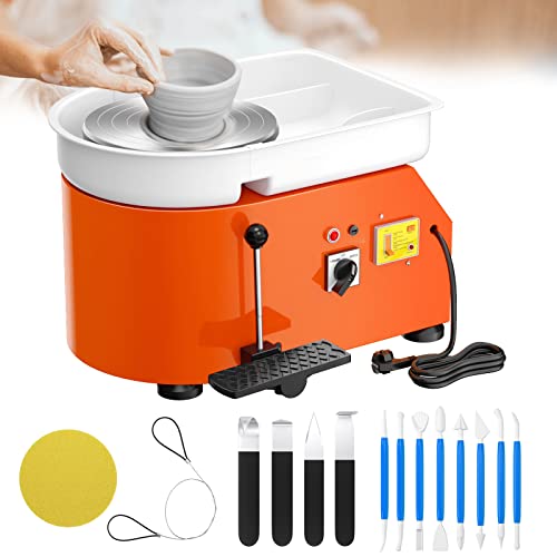 Potuem Pottery Wheel 350W, Electric Pottery Wheels 25cm Turntable, Pottery Forming Machine with Handle, Pedal and Removable ABS Basin, Pottery Wheel for Adults Kids Beginners DIY Clay Art, Orange