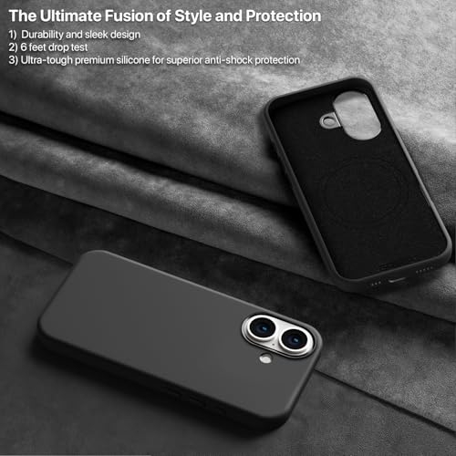 Image of GRIPP Rubon Case Compatible with Mag-Safe for iPhone 16 | 6ft Drop-Tested with D30 Technology, Soft Silicone, Anti-Slip Grip, Raised Metallic Camera Ring, Lightweight Back Cover - Black
