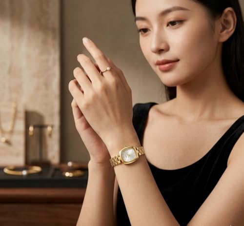 Image of AH Trendy Watches for Women | Anti Tarnish Gold Plated Stainless Steel Rectangular Small Dial Watch | Water Resistant Analog Wrist Watch for Women & Girls | Gift for Valentine, Birthday & Anniversary