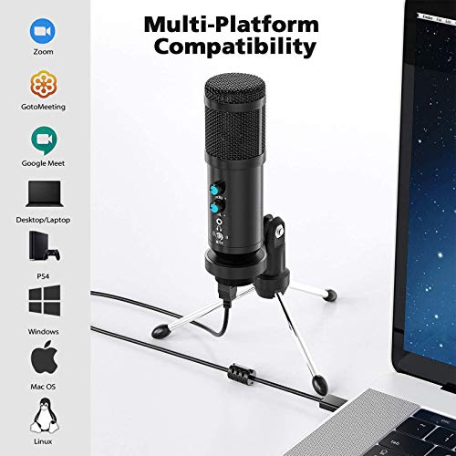 USB Mikrofon, PC Mikrofon mit Stativständer, Stummschalttaste, Latenzfrei, Computer Mikrofon für Video Konferenzen… – Bild 6