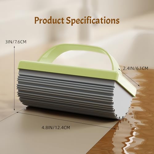 Image of Reusable Damp Duster Sponge 3-Pack, Deep Groove Cleaning Sponge with Handle | Strong Adhesion & Super Absorption for Baseboards, Blinds, Vents, Window Tracks (Green)