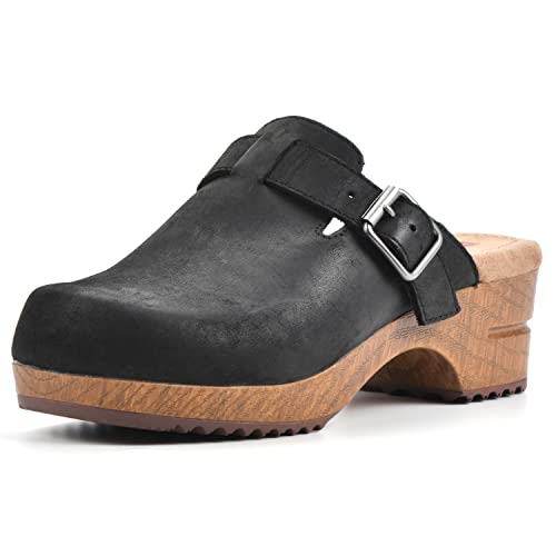 WHITE MOUNTAIN Shoes Behold Leather Clog, Black/Nubuck, 11 M