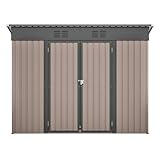 Cobertizo de metal marrón 242 x 126 x 182 cm – Armario de jardín resistente a la intemperie con techo inclinado y ventilación – Marco de cimentación para jardín, bicicleta – con cerradura