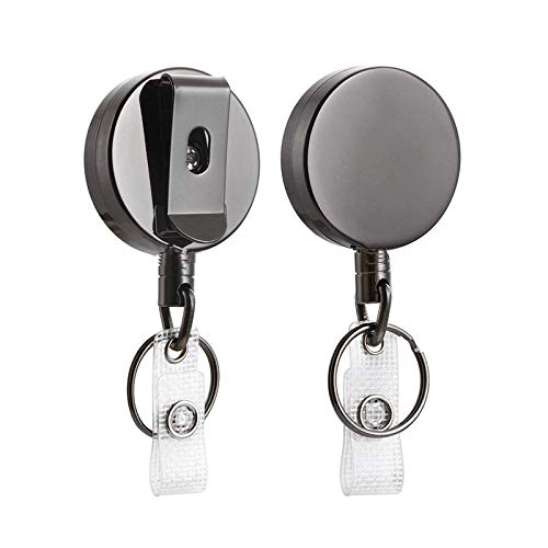 2 Packs Retractable Keyring-RAGZAN Heavy Duty Keychains with Reinforced ID Card Badge Strap and Screw-Fastened Back Clip 27.5Inches Steel Wire Rope