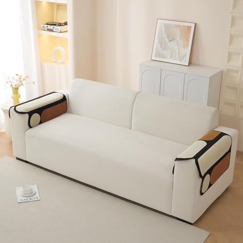 Image of HOKIPO 'Moderna Curves' All Season Anti-Slip Sofa Armrest Cover, 1 Pair, Oyster Beige (NEW-AR-6120-BGE*2)