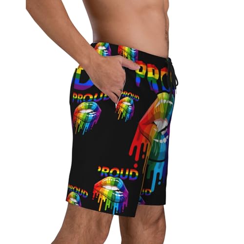LGBT Pride Lips Black Men's Beach Shorts Summer Swim Trunks Quick Dry Casual Swim Beach Shorts3