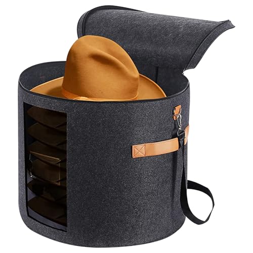 Reviews de Cajas y percheros para sombreros Top 5. 48 Caja de almacenamiento de sombrero fieltro 20x17 pulgadas, organizador sombrero redondo con frente transparente, cremalleras y manijas duales, estuche viaje resistente para hombres...