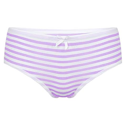 Zaldita Women's Cute Stripe Cotton Panties Mid Waist Bikini Briefs with Ribbon Bowknot Underwear Light Purple One Size Cover