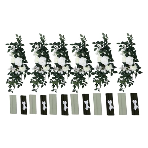 LOYALHEARTDY Wedding Aisle Decorations for Wedding Ceremony Set of 6 Pew Flowers for Church Chair Decorations Party Decor with Artificial Flowers and Ribbons, Green