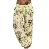 Frauen Damenhose im gedruckten Band Frauen Hosen Tasche für die lässigen lose breite Bein Notarzt Hose Damen Hose diese Frauen Damenhosen Damenhosen Wanderhose für Damen Strandshorts (Yellow, XXXL)