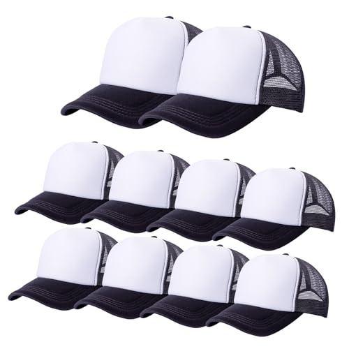 Image of 10 Pack of Blank Trucker Hat Bulk Mesh Cap Men and Women Baseball Cap DIY Graffiti Hot Stamping Duck Tongue Cap