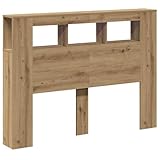vidaXL Cabecero LED Madera ingeniería Roble Artisan 140x18, cabecero de Cama