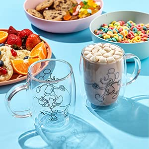 Joyjolt Aroma Disney Mickey And Pluto 13.5Oz Glass Cups Set. 2 Insulated Double Wall Glass Coffee Cups, Insulated Coffee Cup Set. Unique Coffee Mugs, Large Espresso Cups. Disney Cups And Disney Mugs. #TOP4