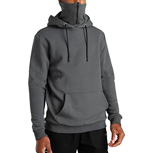 Maiyifu-GJ Men's Solid Color Sport Fleece Hoodie Casual Long Sleeve Fishing Sweatshirt Fall Winter Hooded Pullover with Mask (Dark Grey,3X-Large)