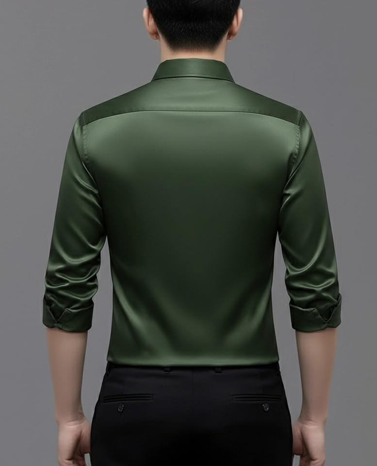 Image of IndoPrimo Men's Premium Satin Shirt for Party, Formal & Casual Wear - Stylish Designer Full Sleeve Shirt for Men