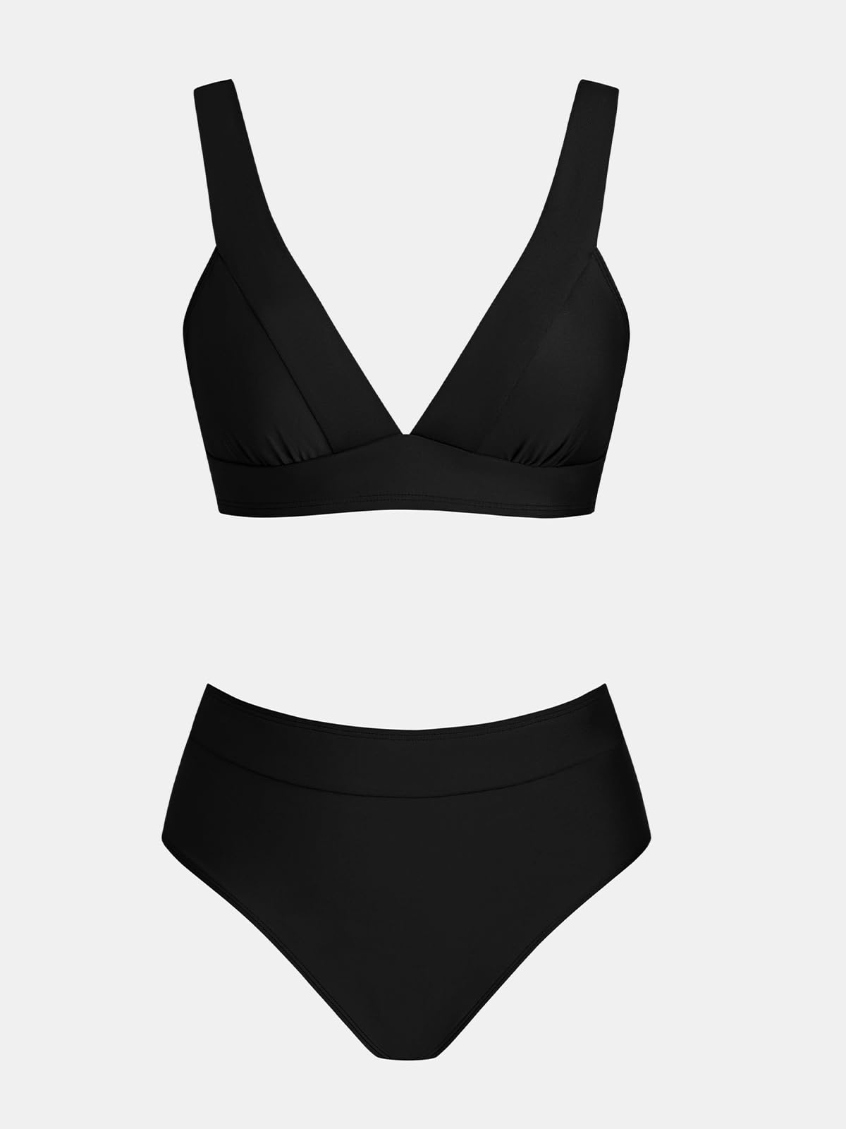 CUPSHE Ensemble bikini deux pièces pour femme - Taille haute - Col en V profond - Bretelles larges réglables - Crochet dans le dos