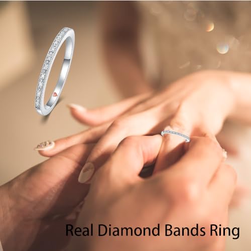 Real Diamond Bands Ring 10k Gold 925 Sterling Silver Stackable Engagement Rings for Her,Wedding Promise Ring for Women Jewelry Gift for Her (G-H Color, I2-I3 Clarity)3