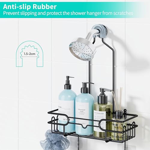 HapiRm-Hanging-Shower-Caddy-Organizer-Bathroom-Organizer-with-12-Hooks-and-Soap-Holder-Rustproof-Shower-Shelf-over-Shower-Head-Black