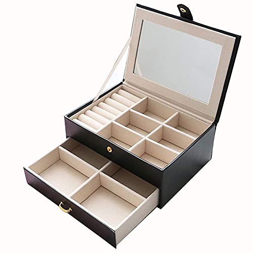 Boîte à bijoux en cuir HMJGDHX moderne avec double tiroir de rangement