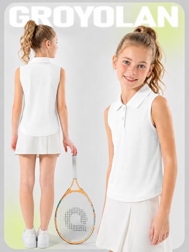 Image of Girls Sleeveless Polo Shirts Contrast Collar Tennis Golf Tank Tops Quick Dry Breathable Athletic Shirts