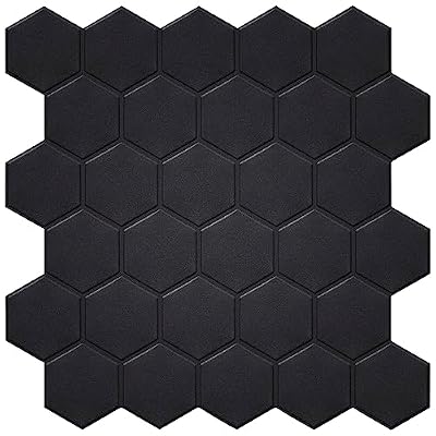 Thicker, Black Hexagon Tiles Peel and Stick Backsplash, WalDecoo Premium Self-Adhesive Tile for Kitchen Bathroom, 10 Sheets Stick on Tiles Kitchen Backsplash(12''×12'')