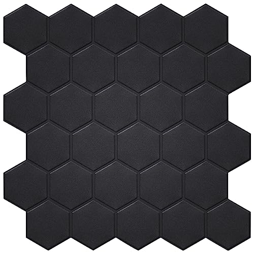 WalDecoo Matte Black Hexagon Peel and Stick Wall Tiles for Kitchen, Large Design 10-Sheet Stick on...