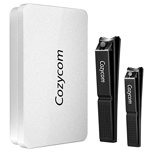 CozyCom Nail Clippers Set, Stainless Steel Fingernail and Toenail Clipper Nail Cutter, Nail Clippers with Visibly Tin Case for Adult Man Woman (2PCS)